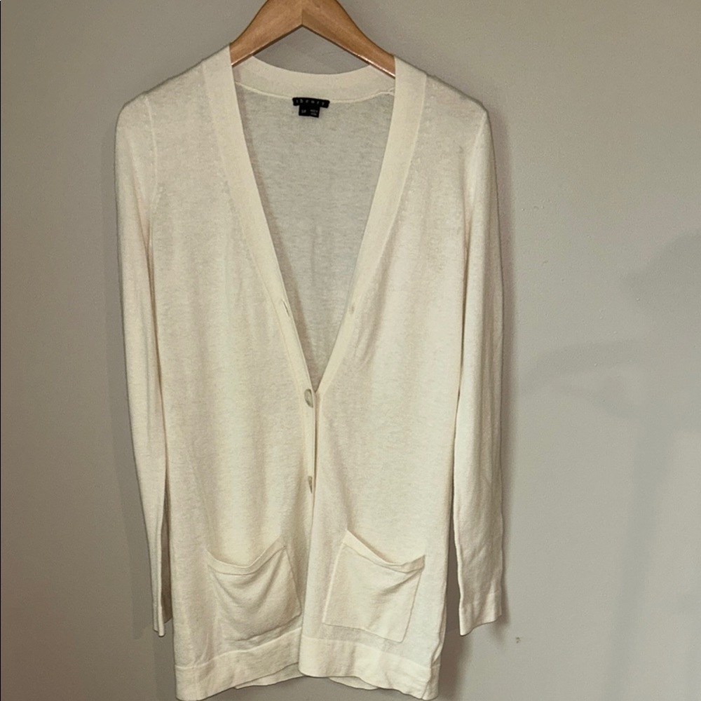 Theory Cream V-Neck Button Cardigan with Pockets